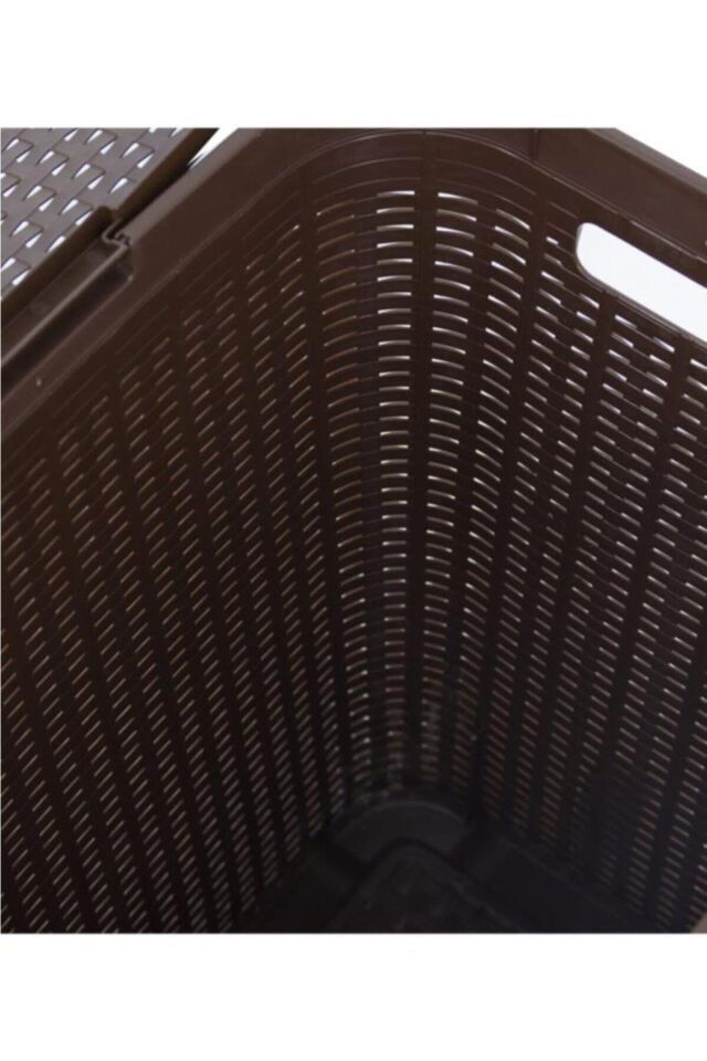 Kahverengi, Plastik Hasır Desenli Kapaklı Çamaşır Sepeti – 55x43x33cm