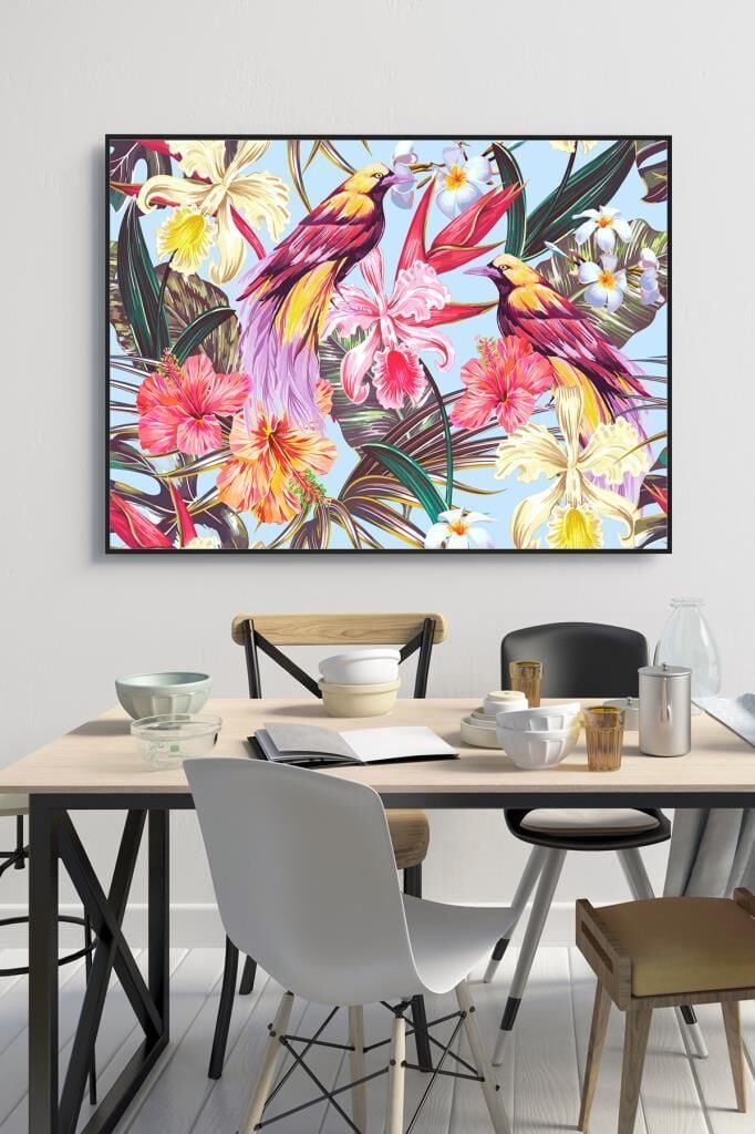 60 x 70 cm Egzotik Çiçekler Desenli Cam Tablo 4mm Temperli Camdır