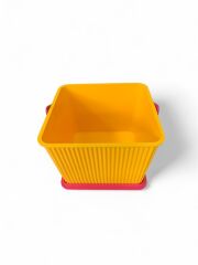 Sarı - Pembe, Kare Tırtıklı Plastik Temizlik Kovası – Saplı, Taşınabilir, Oyuncak Kovası, Saksı 11 Litre