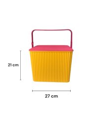 Sarı - Pembe, Kare Tırtıklı Plastik Temizlik Kovası – Saplı, Taşınabilir, Oyuncak Kovası, Saksı 11 Litre