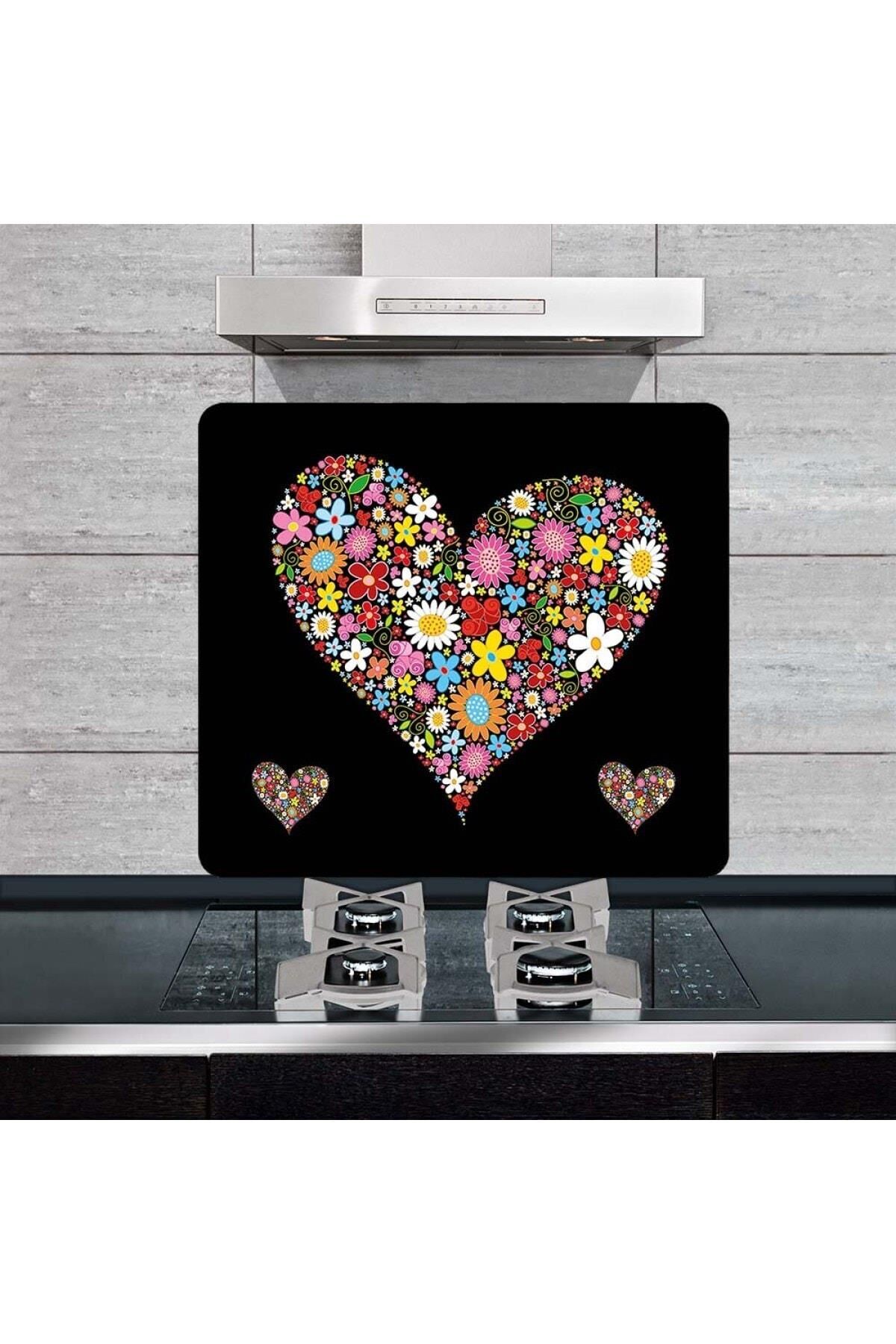 50X56 cm Cam Ocak Koruyucu Siyah Kalp