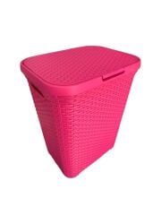 Fuşya, Hasır Desenli Kapaklı Çamaşır Sepeti – 55x43x33cm