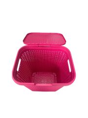 Fuşya, Hasır Desenli Kapaklı Çamaşır Sepeti – 55x43x33cm