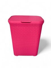 2'li Set Hasır Desenli Plastik Fusya Çamaşır Sepeti & Fusya Çamaşır Selesi