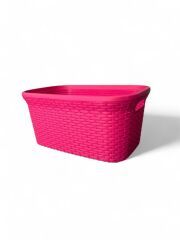 2'li Set Hasır Desenli Plastik Fusya Çamaşır Sepeti & Fusya Çamaşır Selesi