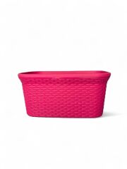 2'li Set Hasır Desenli Plastik Fusya Çamaşır Sepeti & Fusya Çamaşır Selesi