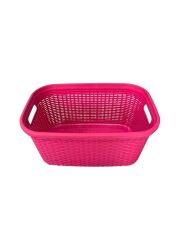 2'li Set Hasır Desenli Plastik Fusya Çamaşır Sepeti & Fusya Çamaşır Selesi