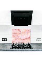 2'li 30x52 cm Cam Ocak Koruyucu 4'lü Ocaklar İçin Pembe Mermer