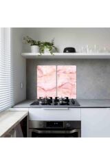 2'li 30x52 cm Cam Ocak Koruyucu 4'lü Ocaklar İçin Pembe Mermer