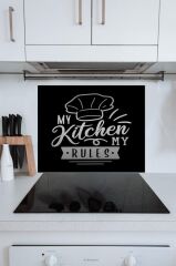 60x70 Cm My Kitchen Siyah Şapka Desenli Cam Ocak Koruyucu