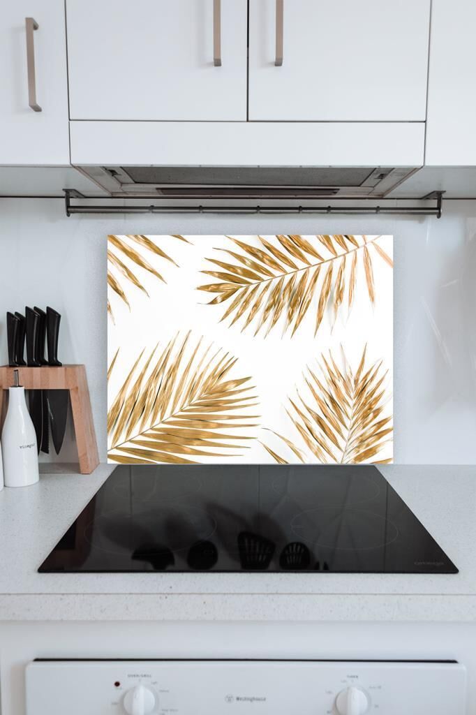 60x70 cm Tüylü Altın Desenli Cam Ocak Koruyucu