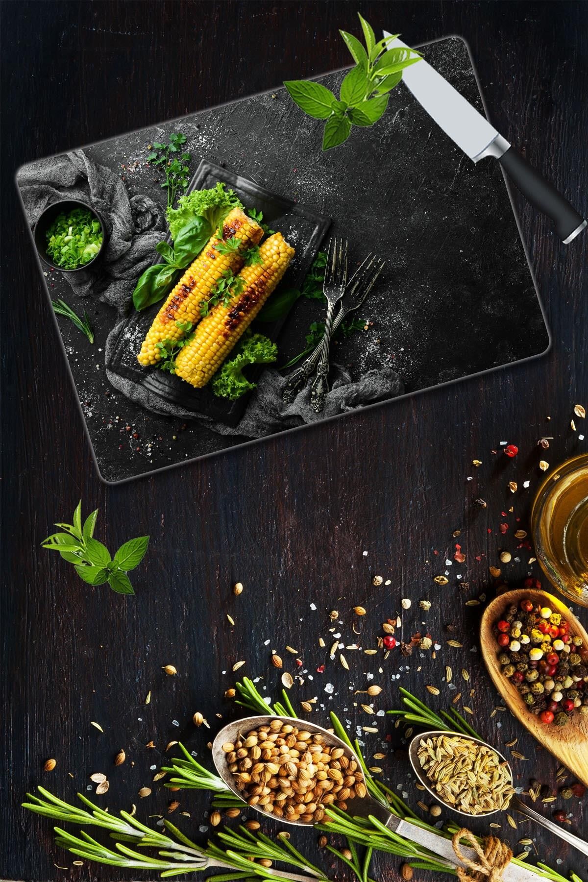 30x40 cm Cam Kesme Tahtası Mısır Desenli