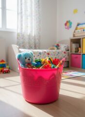 Pembe, Esnek Plastik Kova – 20 Litre, Temizli Kovası, Esneyebilen Oyuncak ve Çamaşır Sepeti