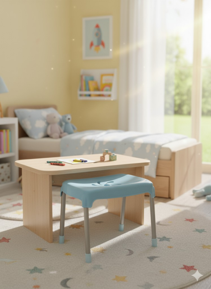 Mavi, Çocuk Sandalyesi Metal Ayaklı Tabure