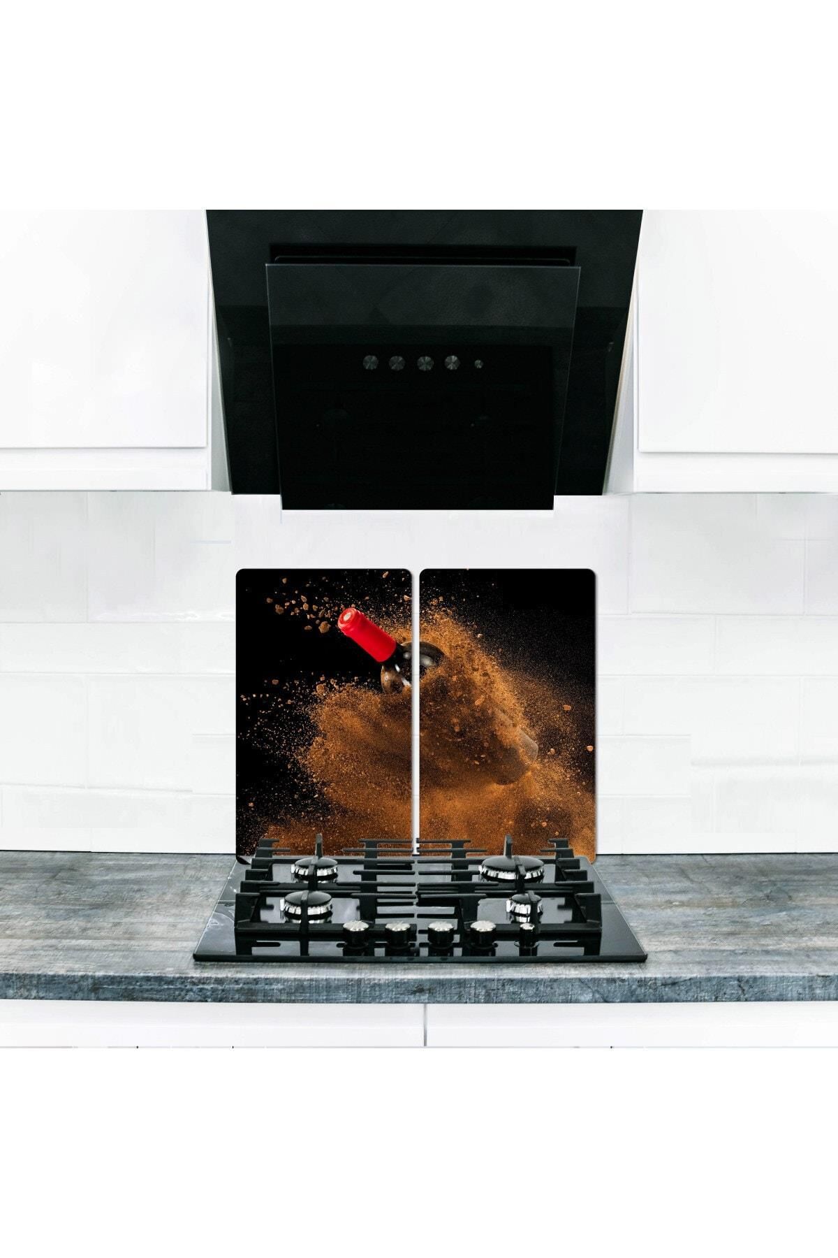 2'li 30x52 cm Cam Ocak Koruyucu 4'lü Ocaklar İçin Kum Şarabı