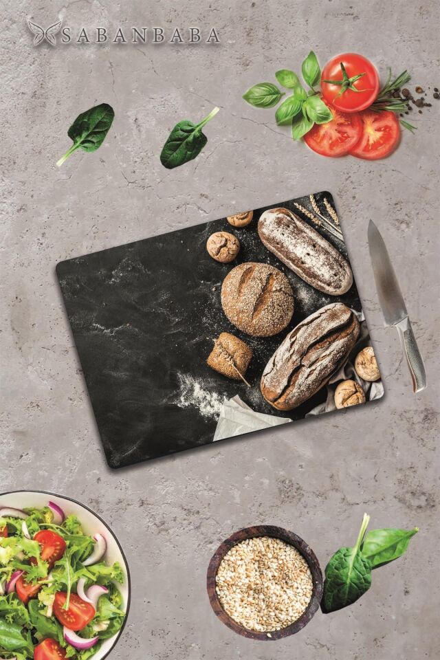 30x40cm - Buğdaylı Ekmek - Cam Kesme Tahtası