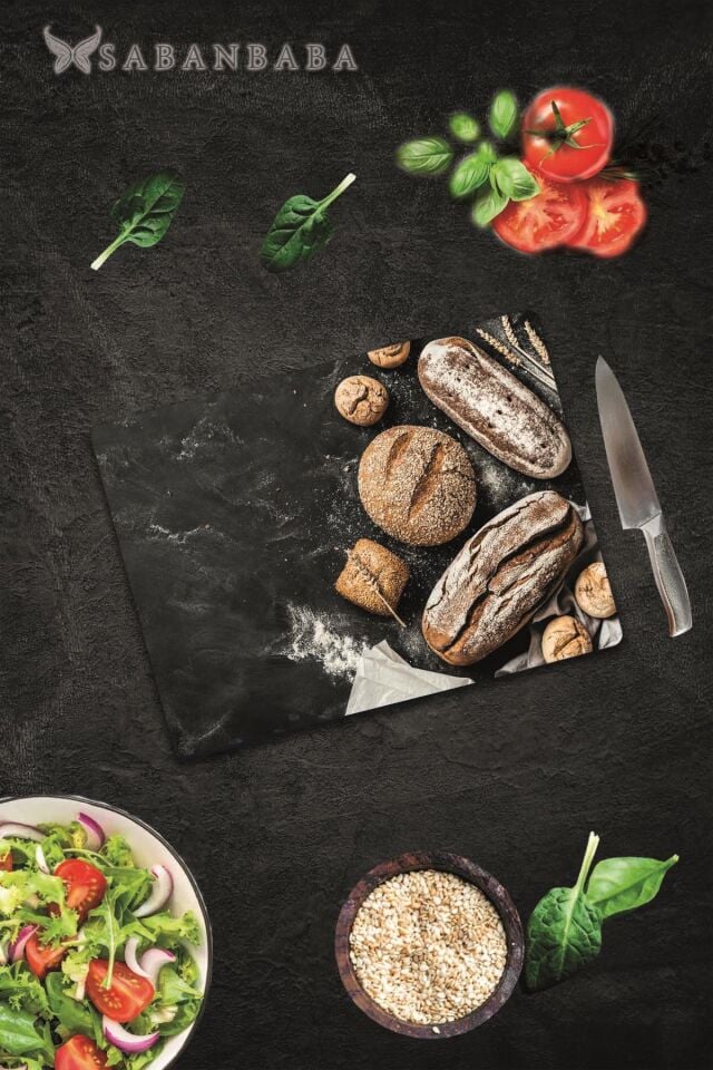 30x40cm - Buğdaylı Ekmek - Cam Kesme Tahtası
