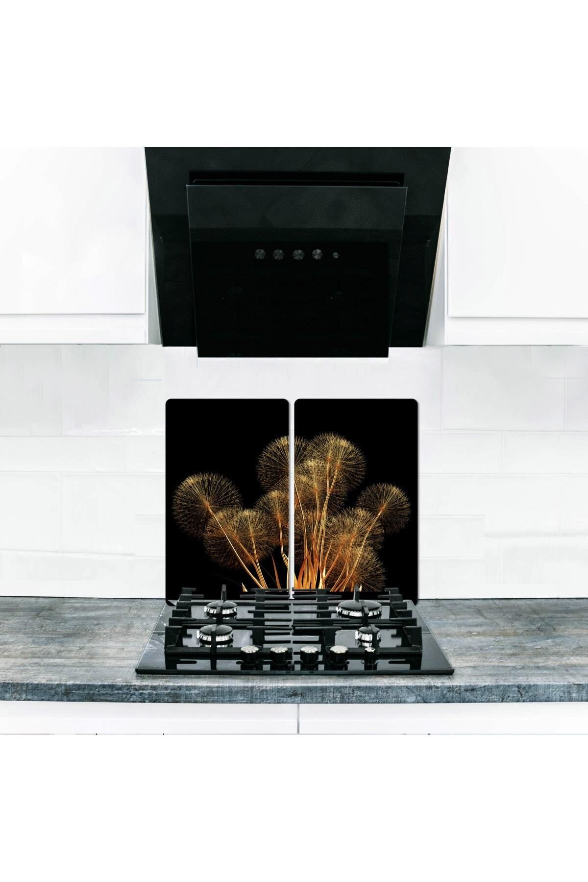 2'li 40x52 cm Cam Ocak Koruyucu 5'li Ocaklar İçin Karahindiba