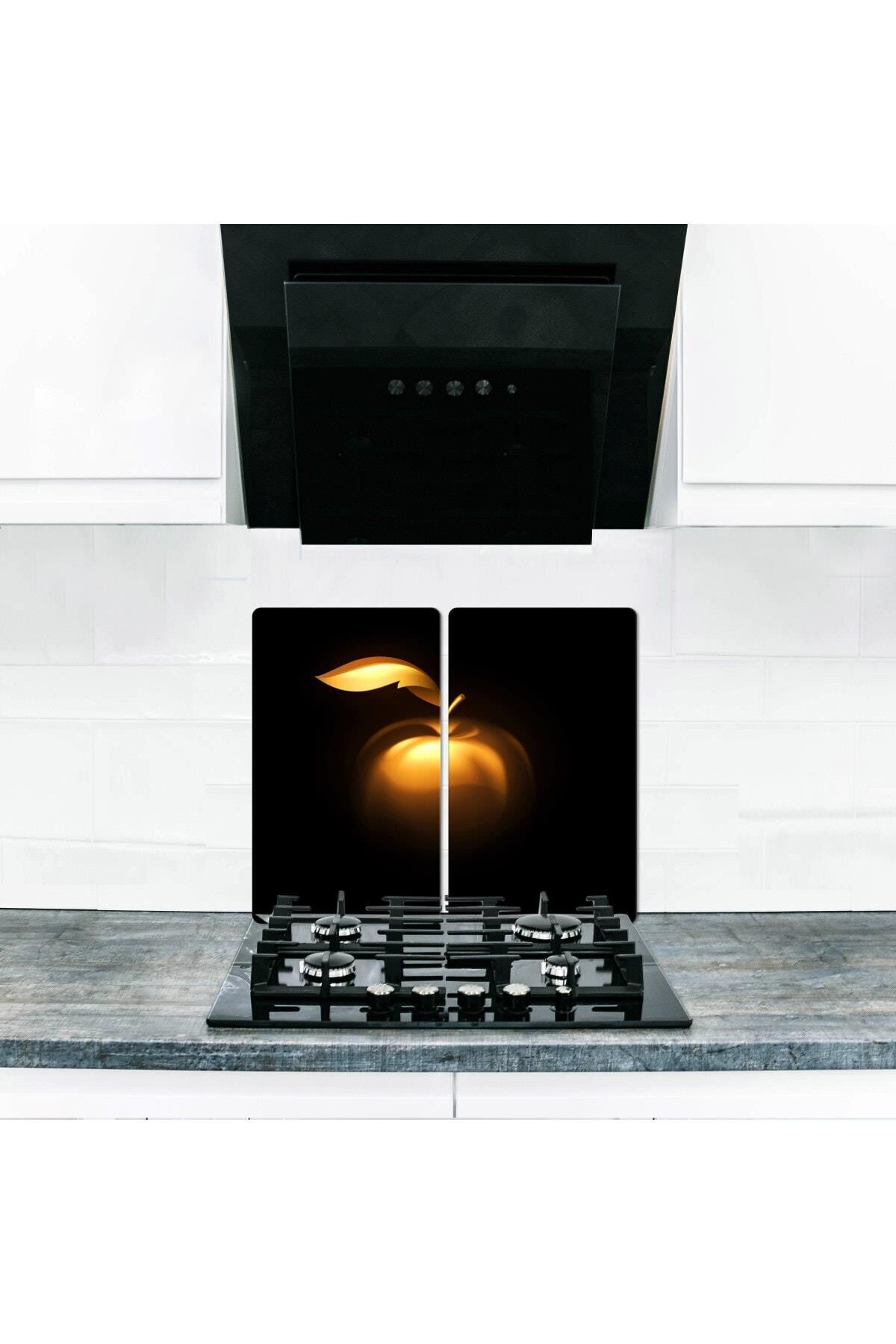 2'li 40x52 cm Cam Ocak Koruyucu 5'li Ocaklar İçin Apple