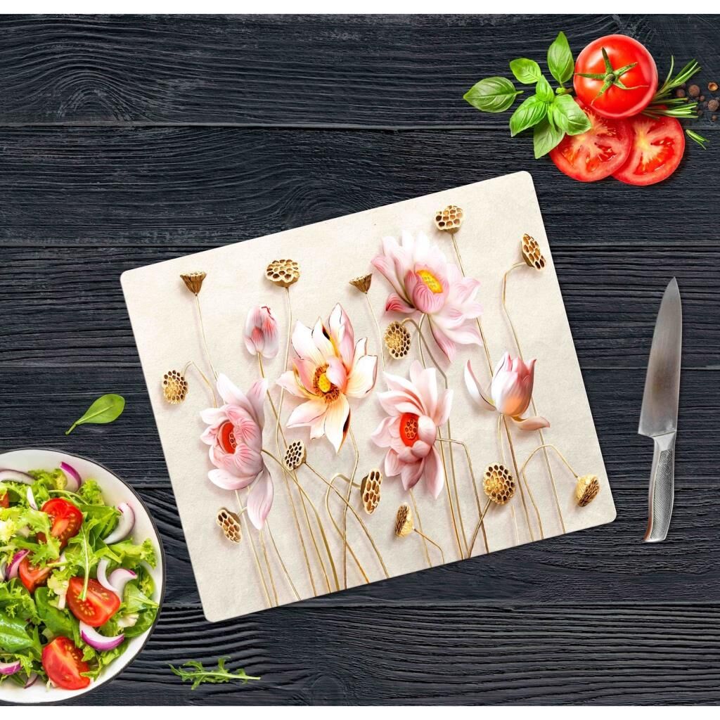 30x40 cm Cam Kesme Tahtası Ballı Çiçek