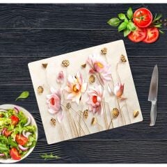 30x40 cm Cam Kesme Tahtası Ballı Çiçek