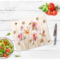 30x40 cm Cam Kesme Tahtası Ballı Çiçek