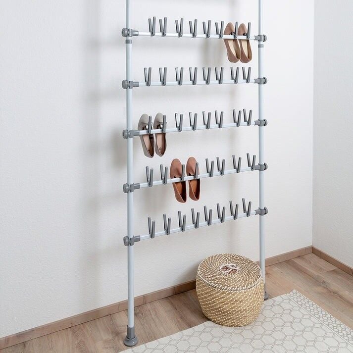 Beyaz,Teleskopik Tavan-Duvar Arası Ayarlanabilir Ayakkabılık 48 Çift Kapasiteli
