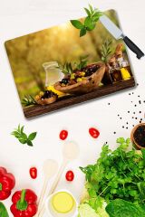 30x40 cm Cam Kesme Tahtası Zeytin Görünümlü