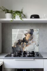 60 x 70 cm Siyah Yaldızlı Desenli Cam Ocak Arkası Koruyucu