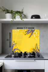 60 x 70 cm Sarı Karanfil Desenli Cam Ocak Arkası Koruyucu