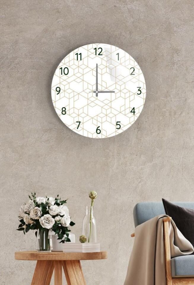 Çap 37cm - Fraktal Çizgi - Dekoratif Cam Duvar Saati