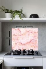 60 x 70 cm Pembe Mermer Desenli Cam Ocak Arkası Koruyucu