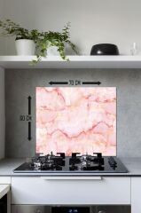 60 x 70 cm Pembe Mermer Desenli Cam Ocak Arkası Koruyucu