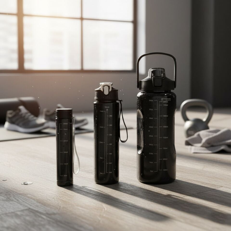 Siyah, 3’lü Set - Sticker’lı Pipetli Matara Seti - 2000ml,900ml,300ml