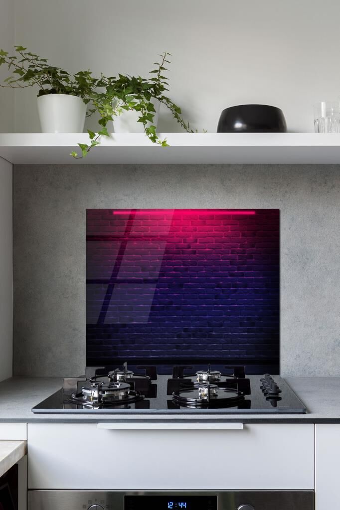 60 x 70 cm Neon Tuğla Desenli Cam Ocak Arkası Koruyucu