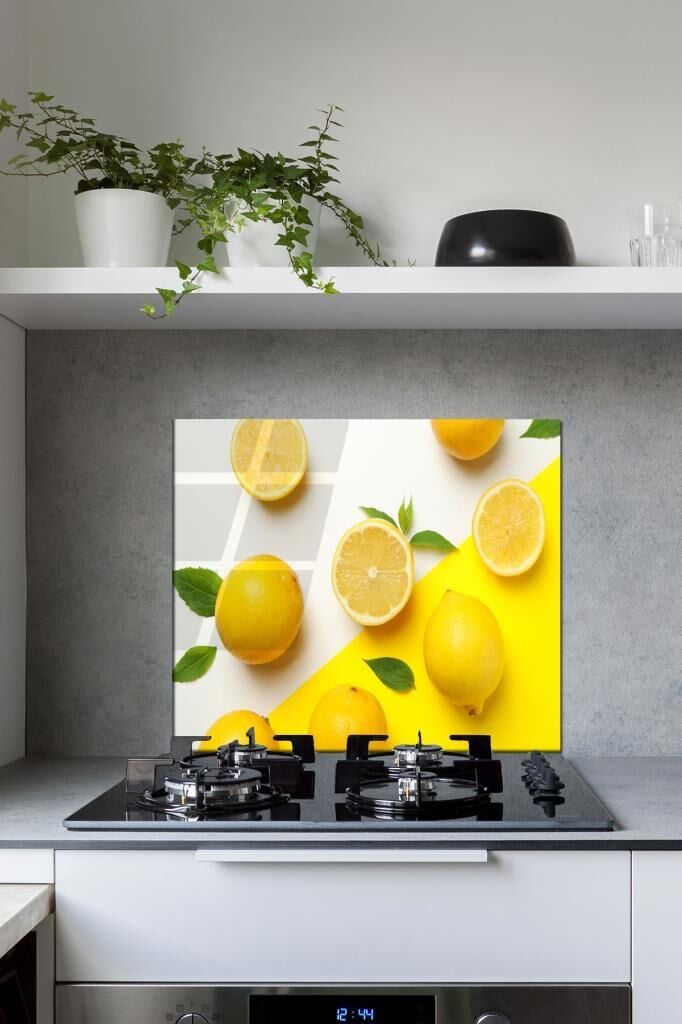 60 x 70 cm Limon Desenli Cam Ocak Arkası Koruyucu
