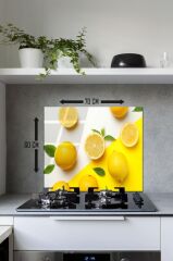 60 x 70 cm Limon Desenli Cam Ocak Arkası Koruyucu