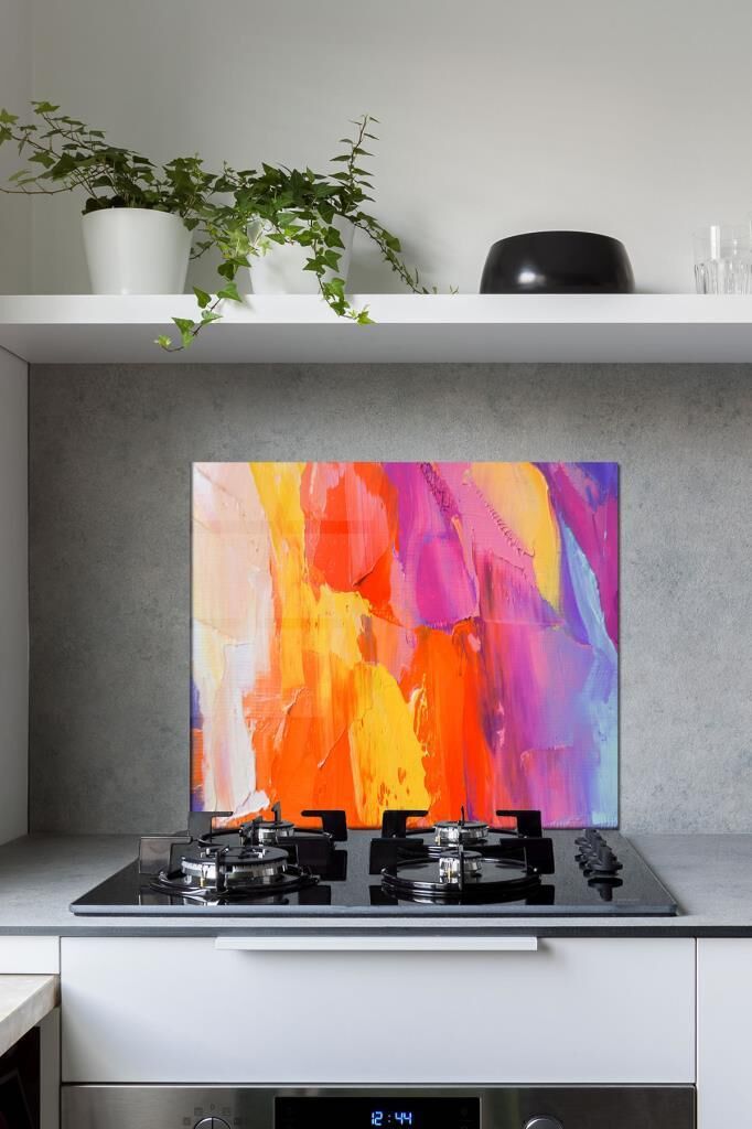 60 x 70 cm Boya Desenli Cam Ocak Arkası Koruyucu