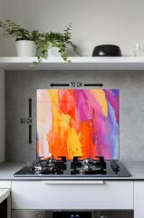 60 x 70 cm Boya Desenli Cam Ocak Arkası Koruyucu