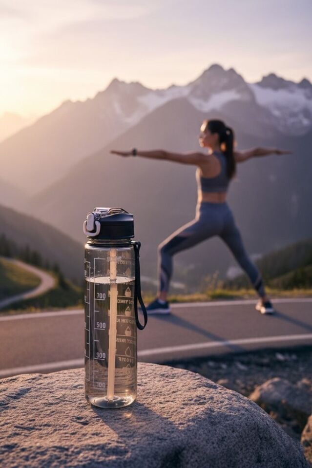 Siyah, Şeffaf Pipetli Matara – 900 ml, Sızdırmaz Kapaklı Suluk