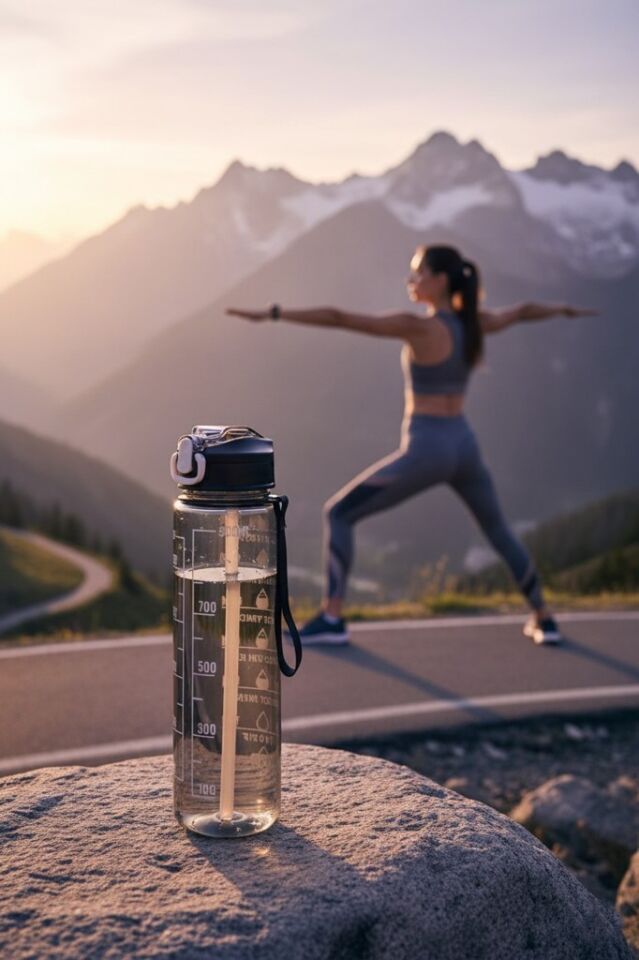 Siyah, Şeffaf Pipetli Matara – 900 ml, Sızdırmaz Kapaklı Suluk