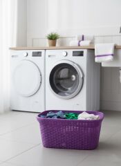 Mor, Hasır Desenli Plastik Çamaşır Selesi - 25x35x53cm