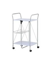 Beyaz, Katlanabilir Tekerlekli Metal Raflı Servis Arabası
