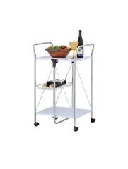 Beyaz, Katlanabilir Tekerlekli Metal Raflı Servis Arabası
