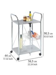 Beyaz, Katlanabilir Tekerlekli Metal Raflı Servis Arabası