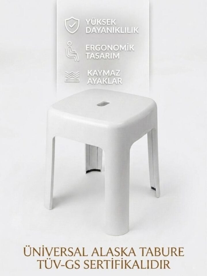 Beyaz, Plastik Alaska Model Sağlam Tabure 36x36x46cm