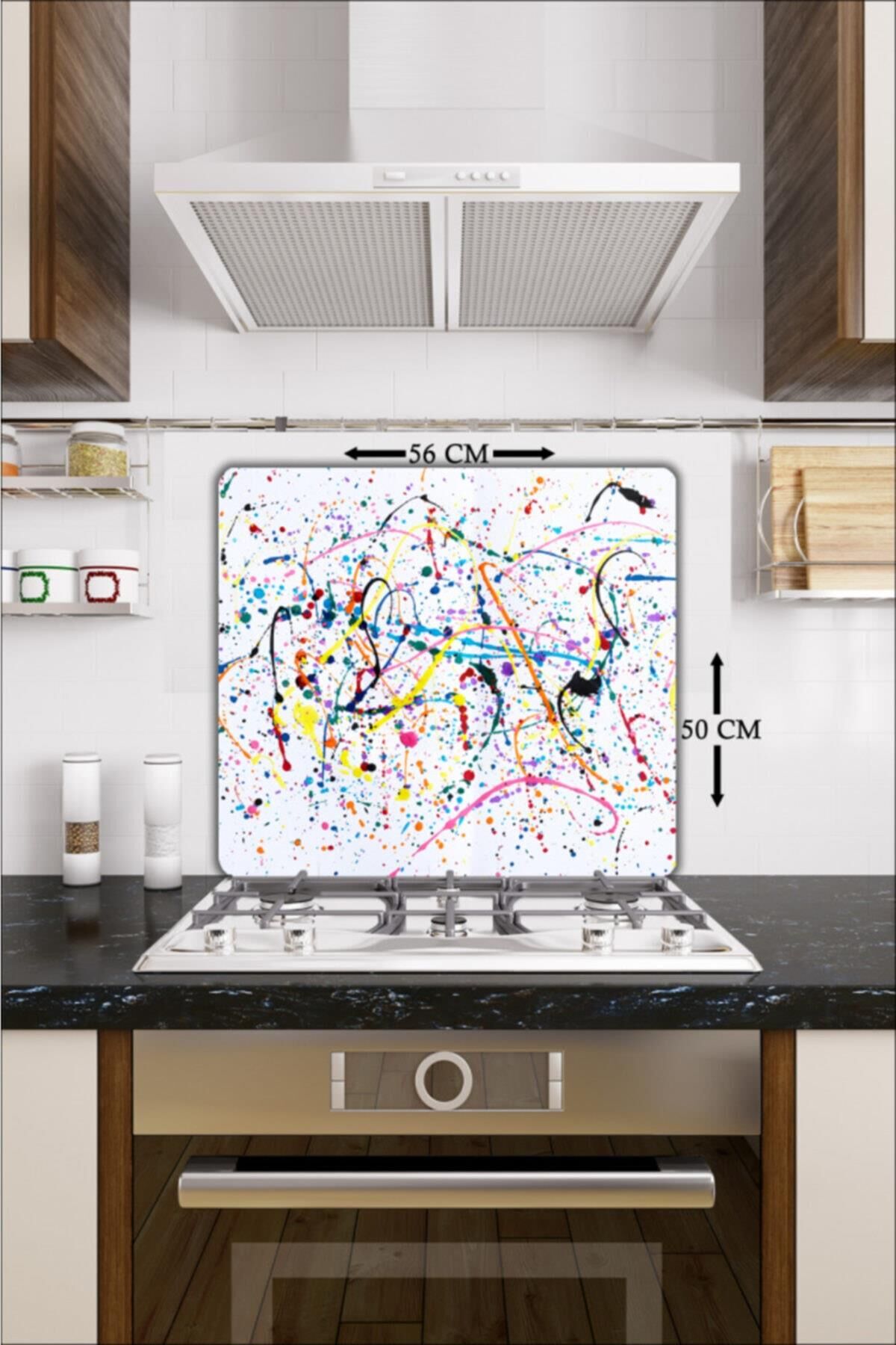 50X56 cm Cam Ocak Koruyucu Beyaz Püskürtme