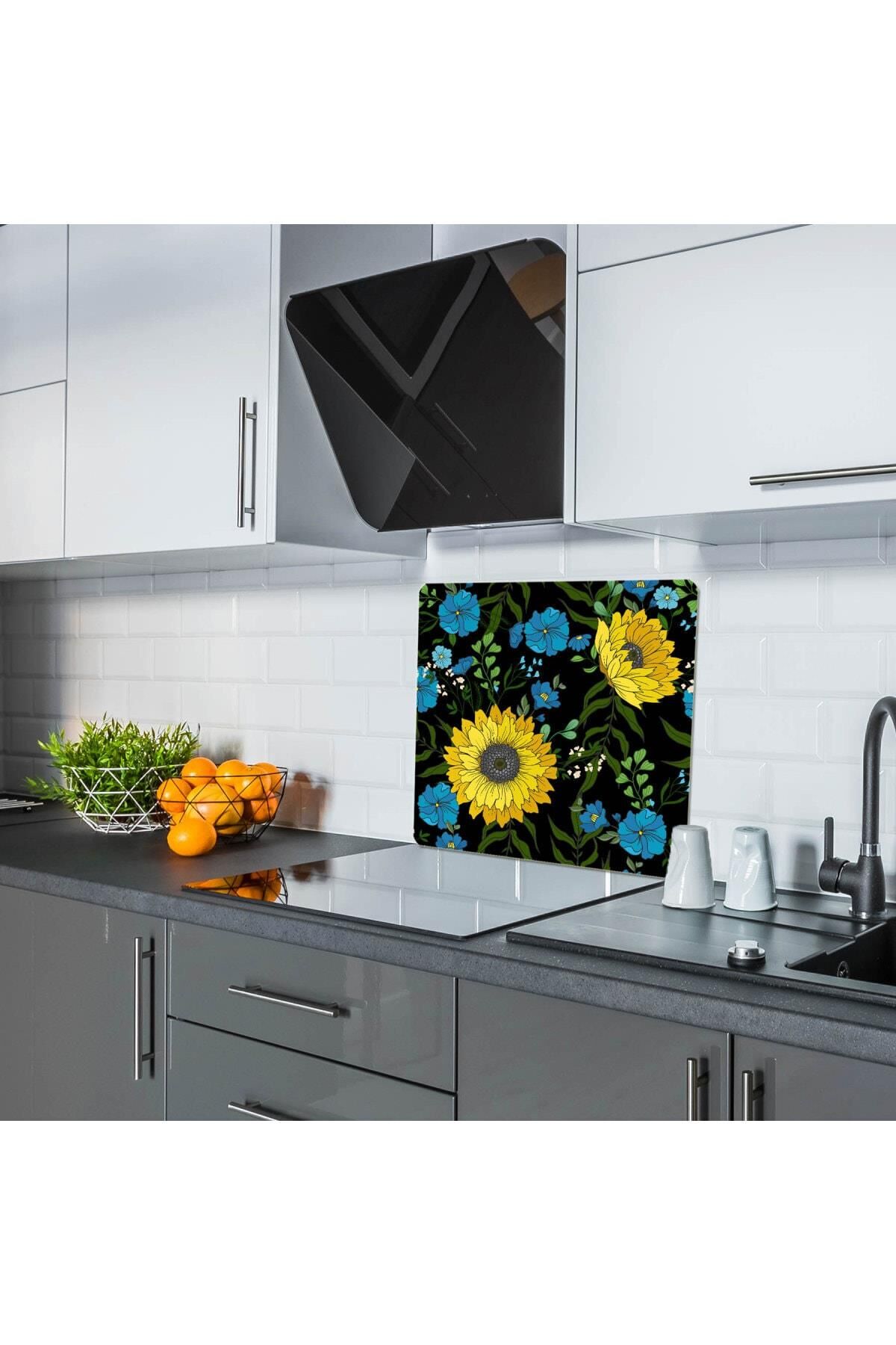 50X56 cm Cam Ocak Koruyucu Ayçiçeği Cam