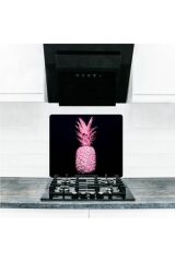 50X56 cm Cam Ocak Koruyucu Siyah Ananas Cam