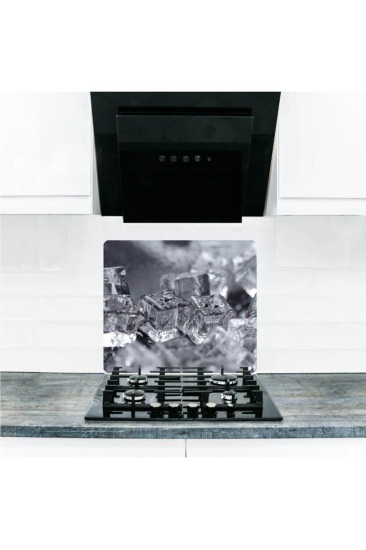 50X56 cm Cam Ocak Koruyucu Gri Buz